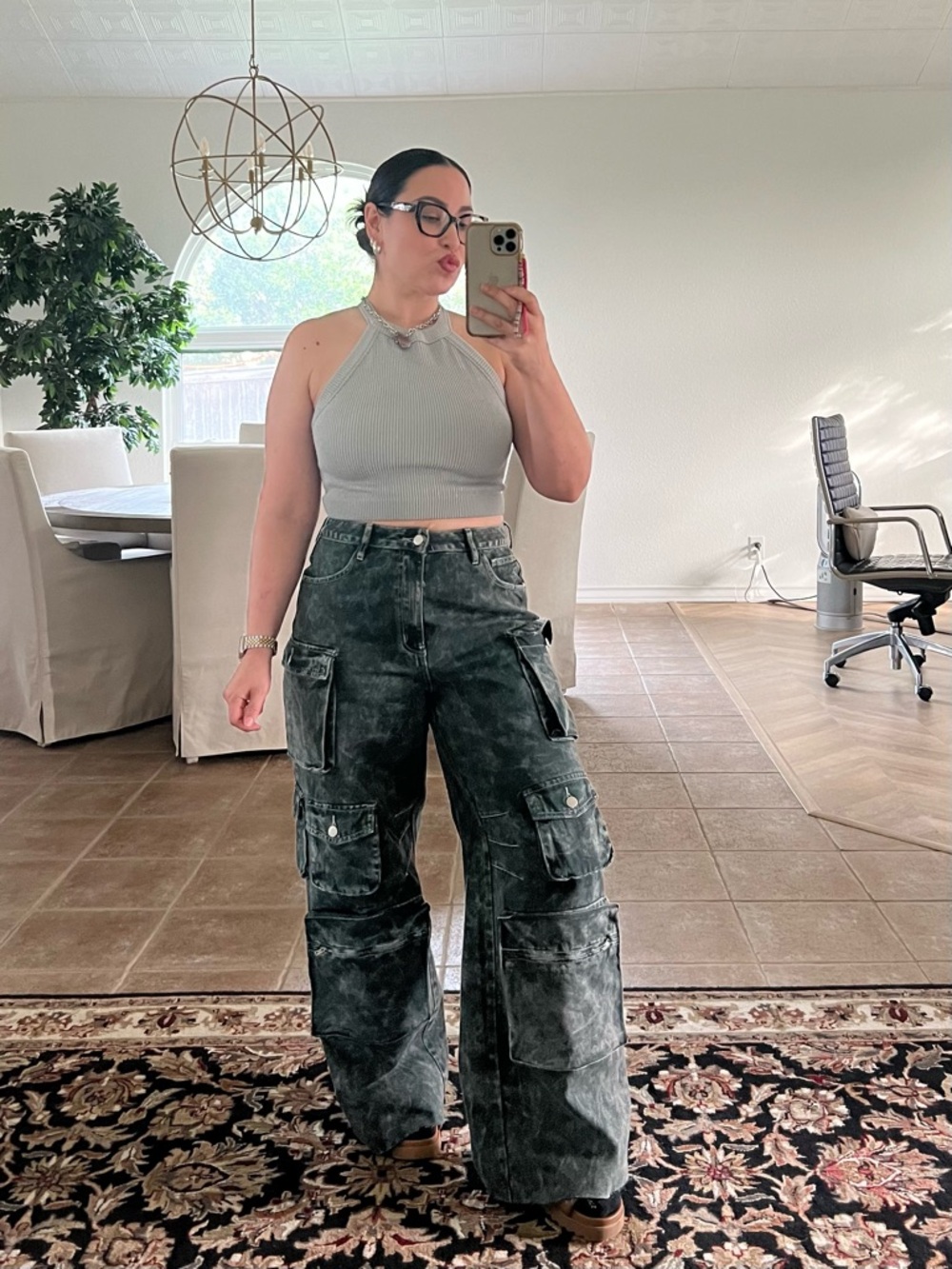 High rise Washed Cargo Wide-Leg Utility Pants 11